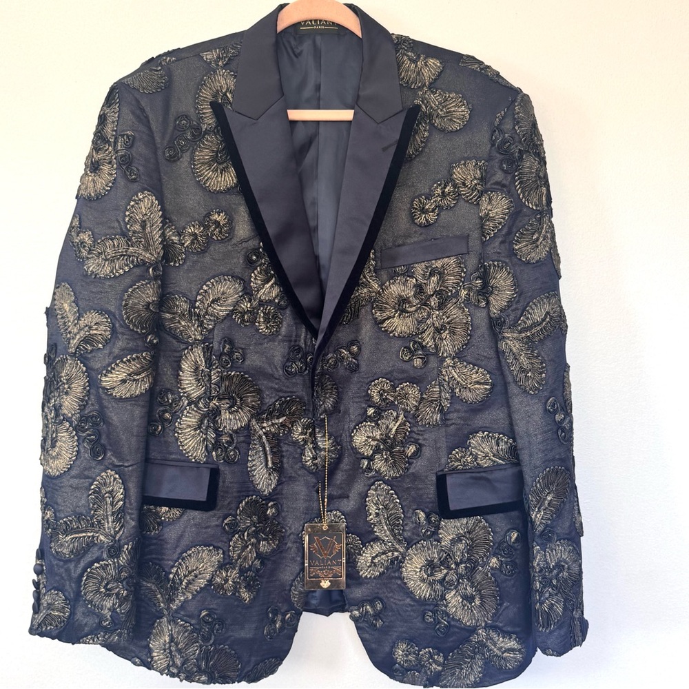 NWT Valiant Paris Coat Jacket Event Blazer Navy Bold Textured Unique Design 3XL - Picture 2 of 16